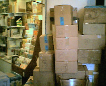 Boxes full of
      books for Boekie Woekie Reykjavík